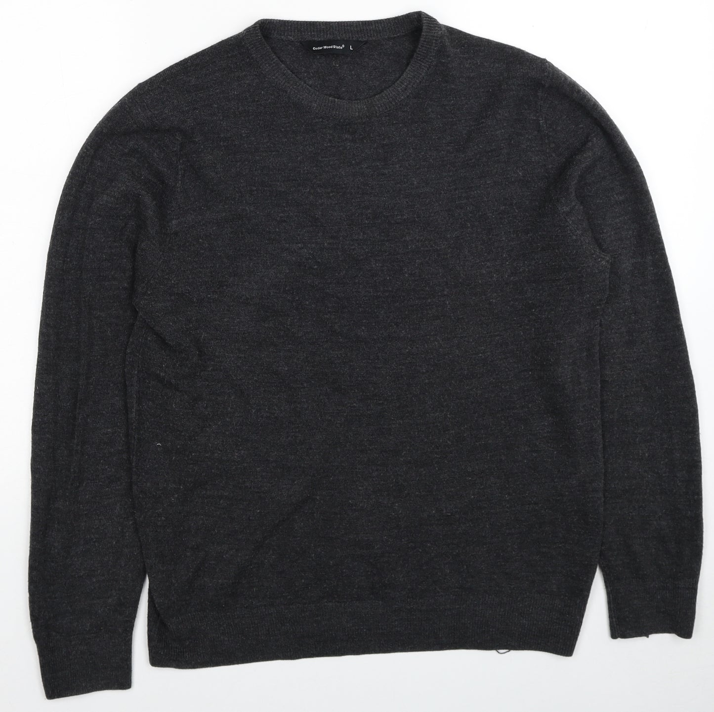 Cedar Wood State Mens Grey Round Neck Acrylic Pullover Jumper Size L Long Sleeve