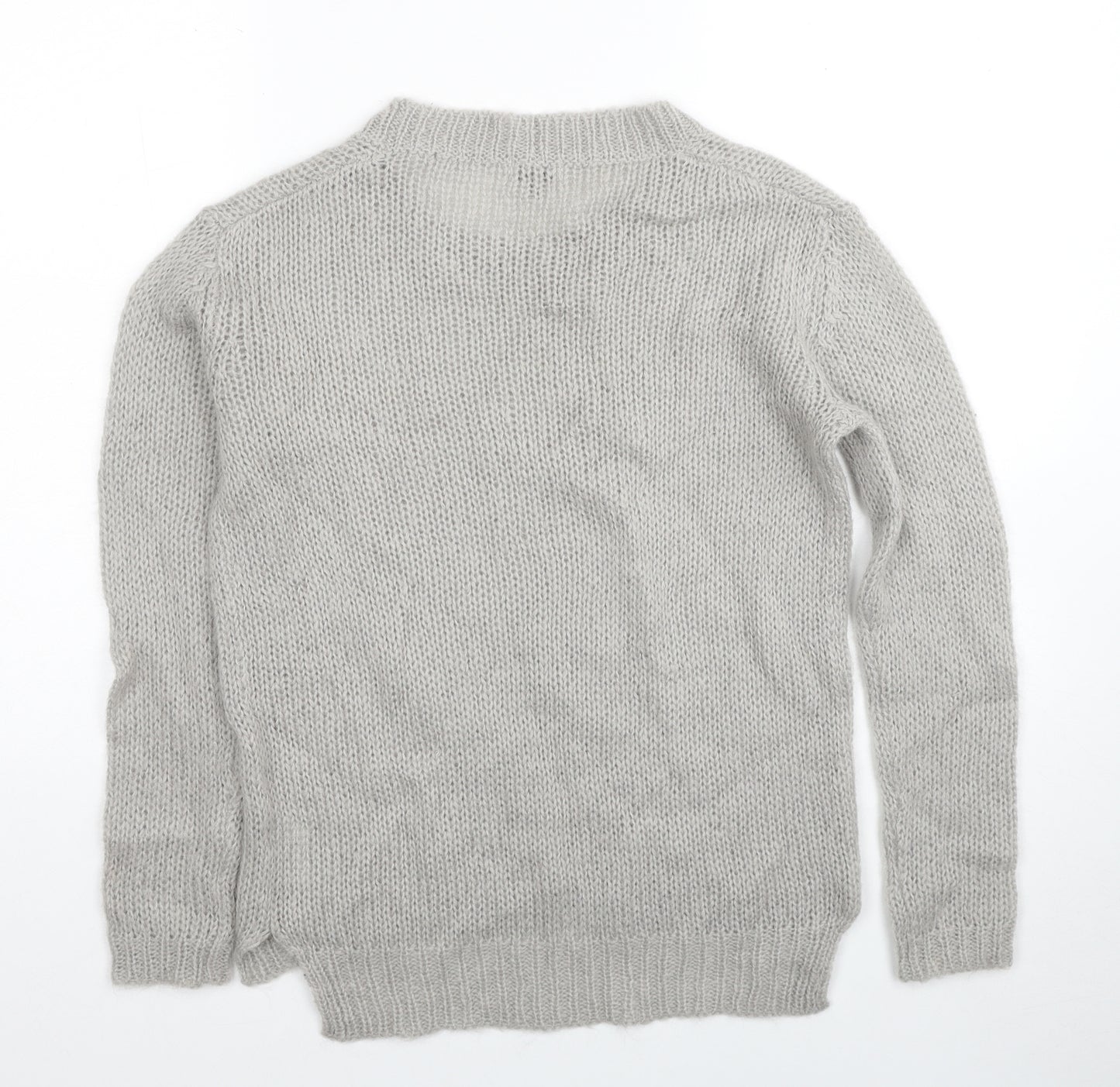 NEXT Womens Grey Round Neck Acrylic Pullover Jumper Size 8 - Reindeer Pattern