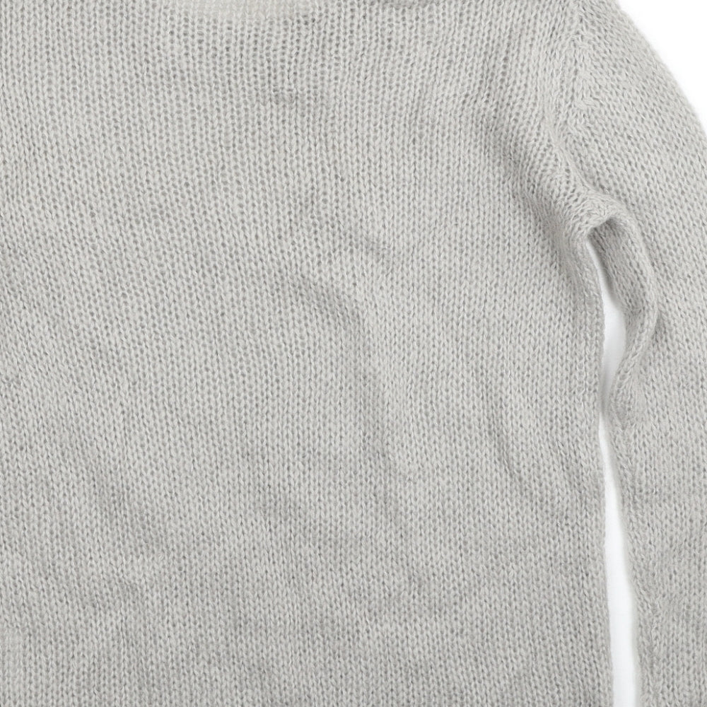 NEXT Womens Grey Round Neck Acrylic Pullover Jumper Size 8 - Reindeer Pattern