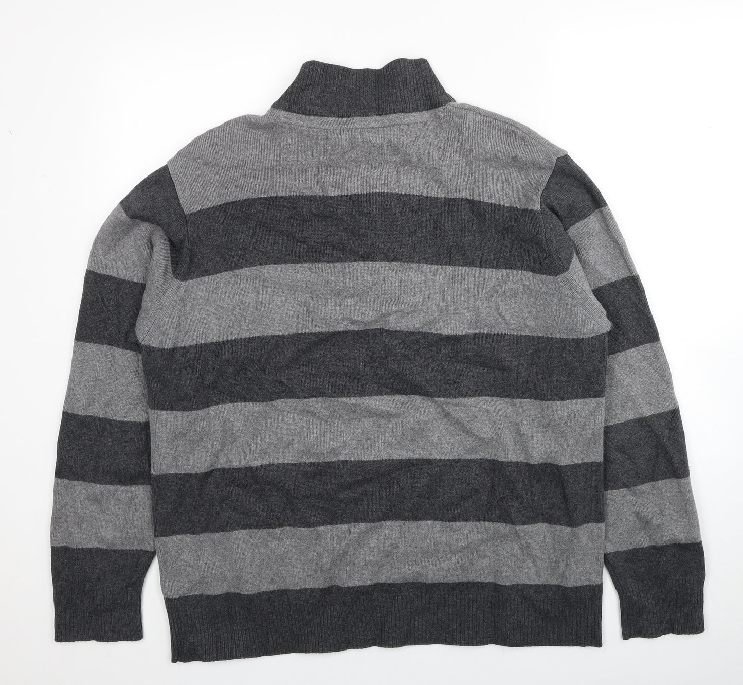 George Mens Grey High Neck Striped Cotton Pullover Jumper Size 2XL Long Sleeve