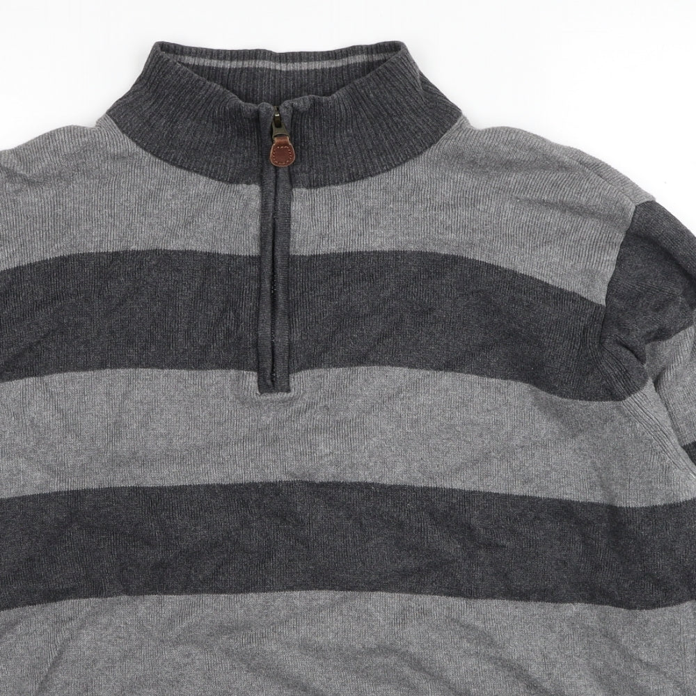 George Mens Grey High Neck Striped Cotton Pullover Jumper Size 2XL Long Sleeve