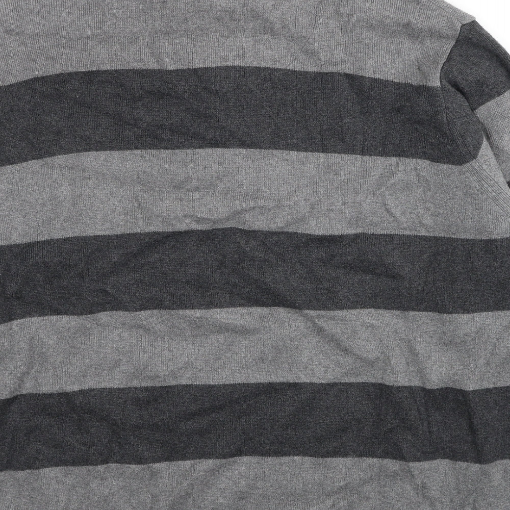 George Mens Grey High Neck Striped Cotton Pullover Jumper Size 2XL Long Sleeve