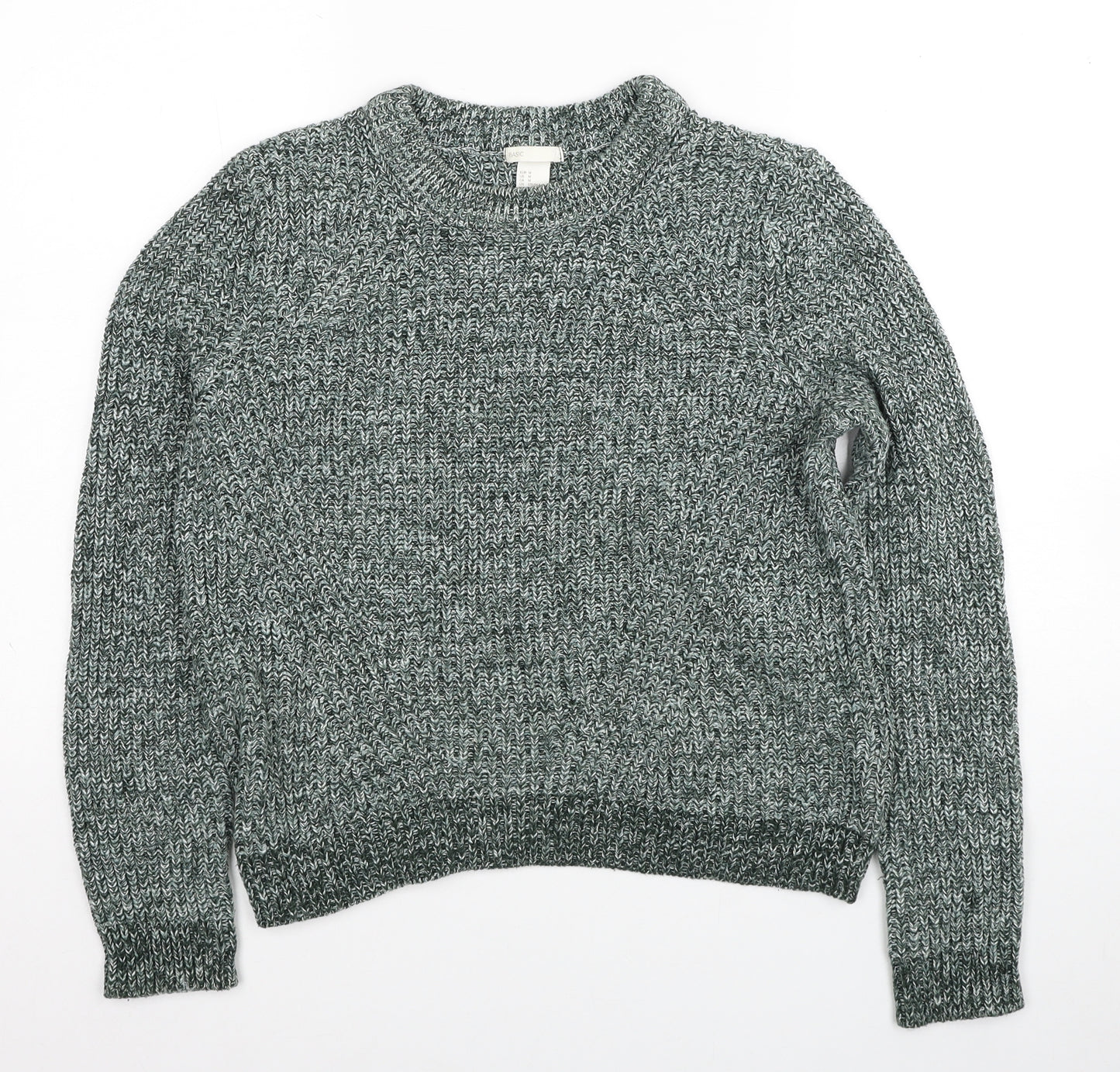 H&M Womens Green Round Neck Acrylic Pullover Jumper Size M