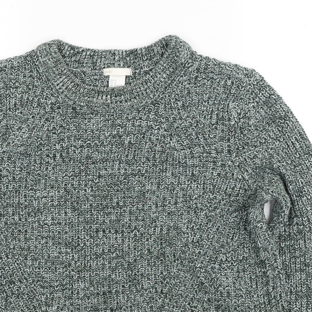 H&M Womens Green Round Neck Acrylic Pullover Jumper Size M