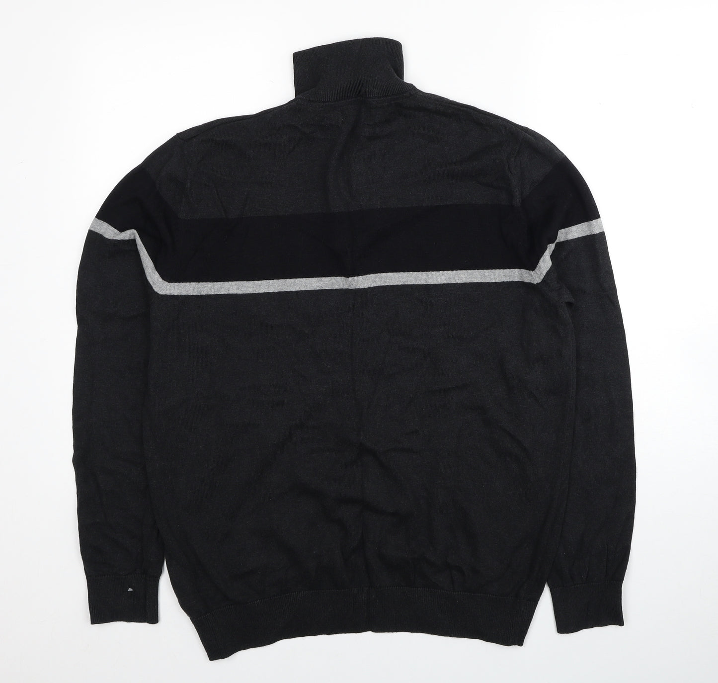 TU Mens Black High Neck Cotton Pullover Jumper Size L Long Sleeve