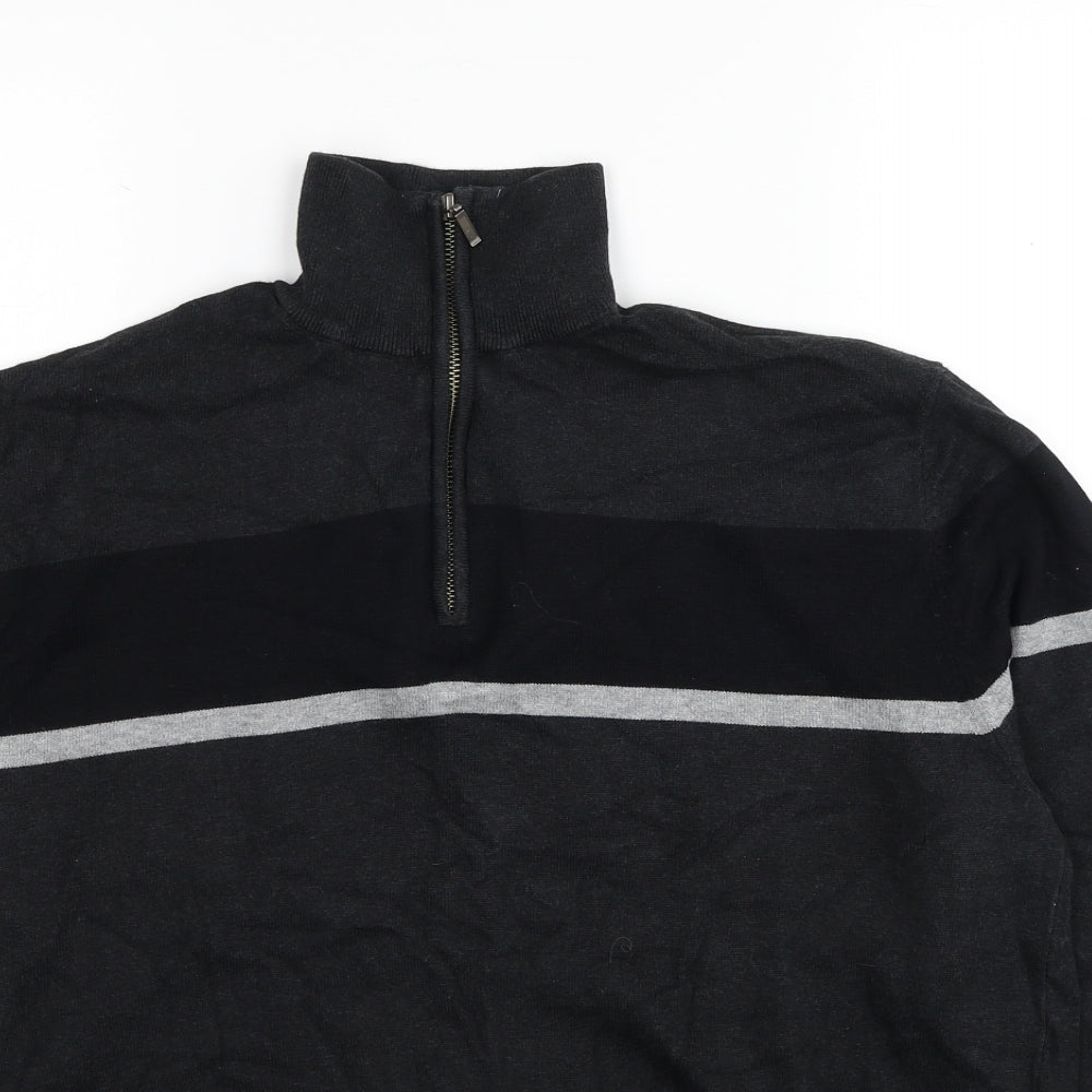 TU Mens Black High Neck Cotton Pullover Jumper Size L Long Sleeve