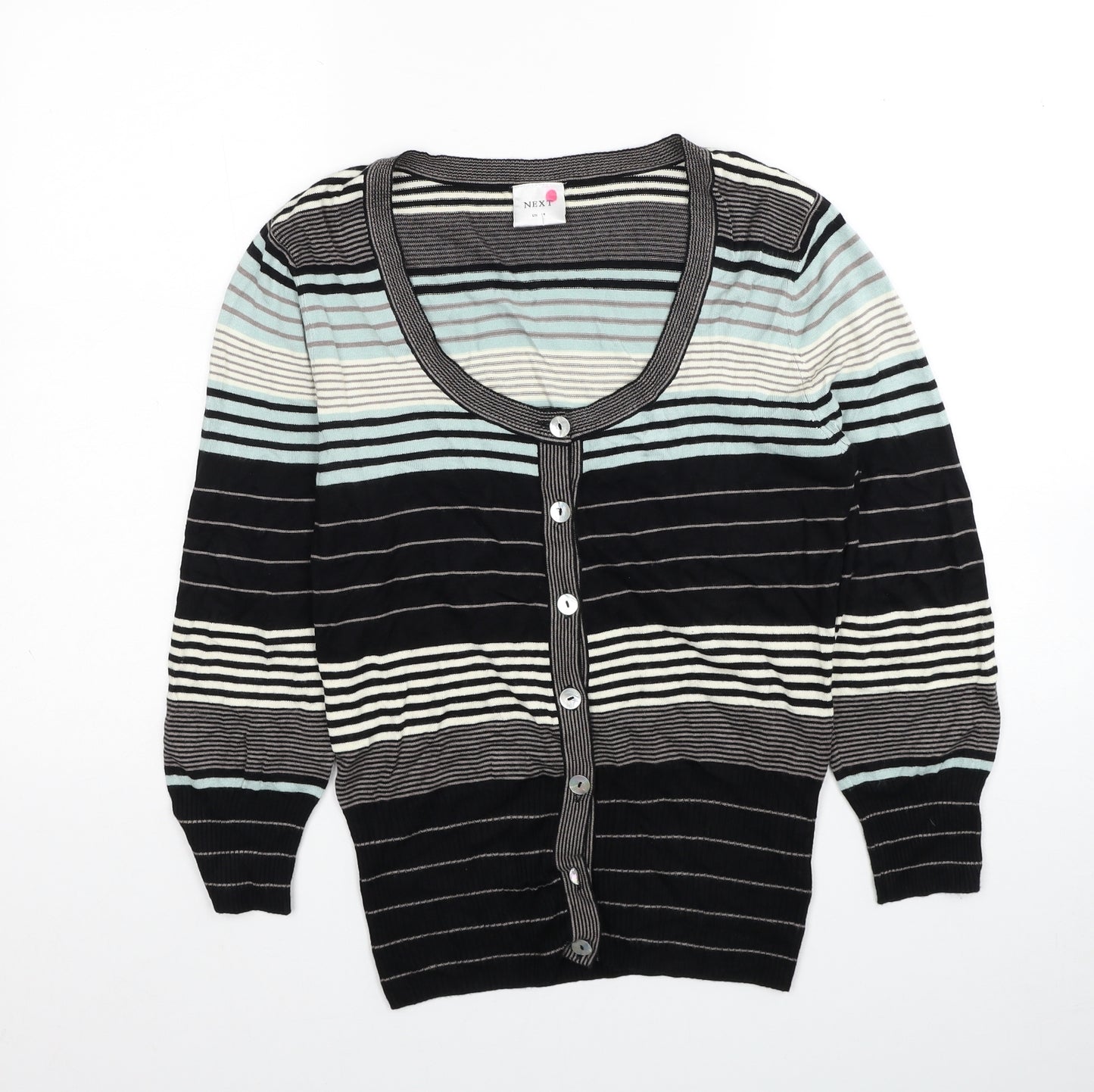 NEXT Womens Black Scoop Neck Striped Viscose Cardigan Jumper Size 14