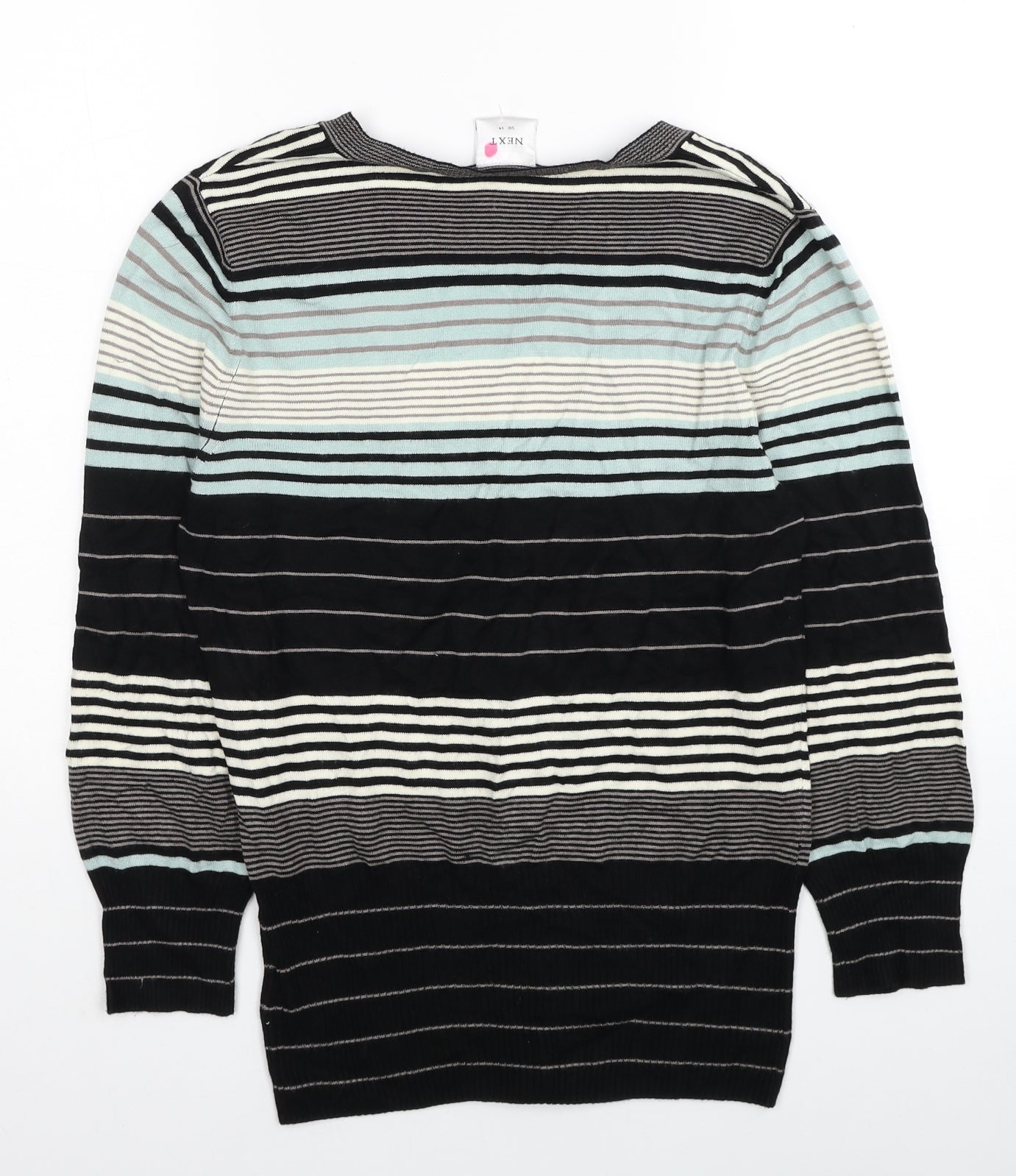 NEXT Womens Black Scoop Neck Striped Viscose Cardigan Jumper Size 14