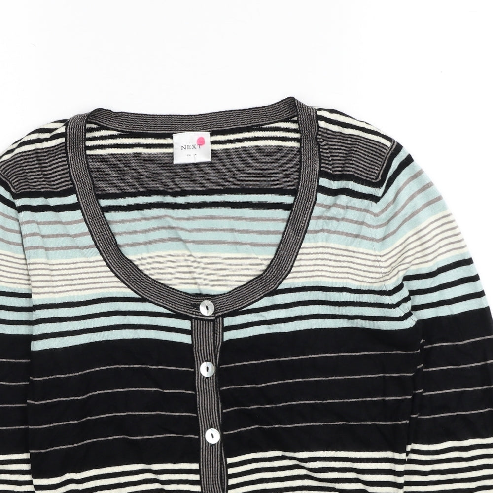 NEXT Womens Black Scoop Neck Striped Viscose Cardigan Jumper Size 14