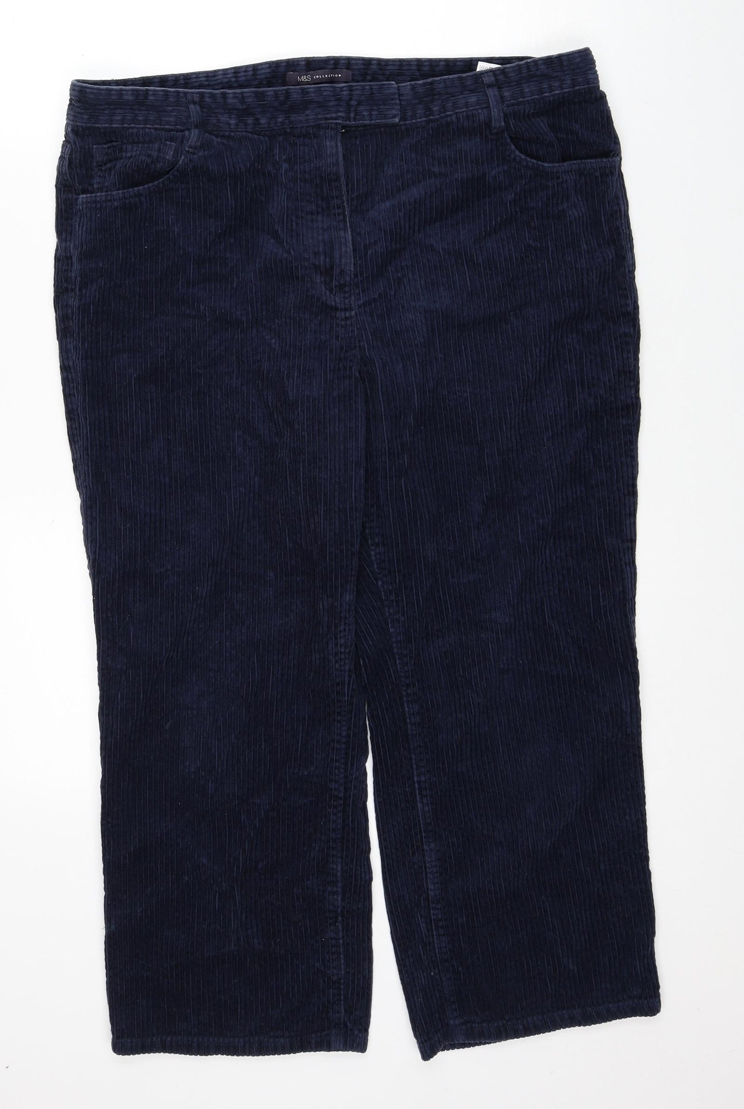 Marks and Spencer Womens Blue Cotton Trousers Size 16 Regular Zip