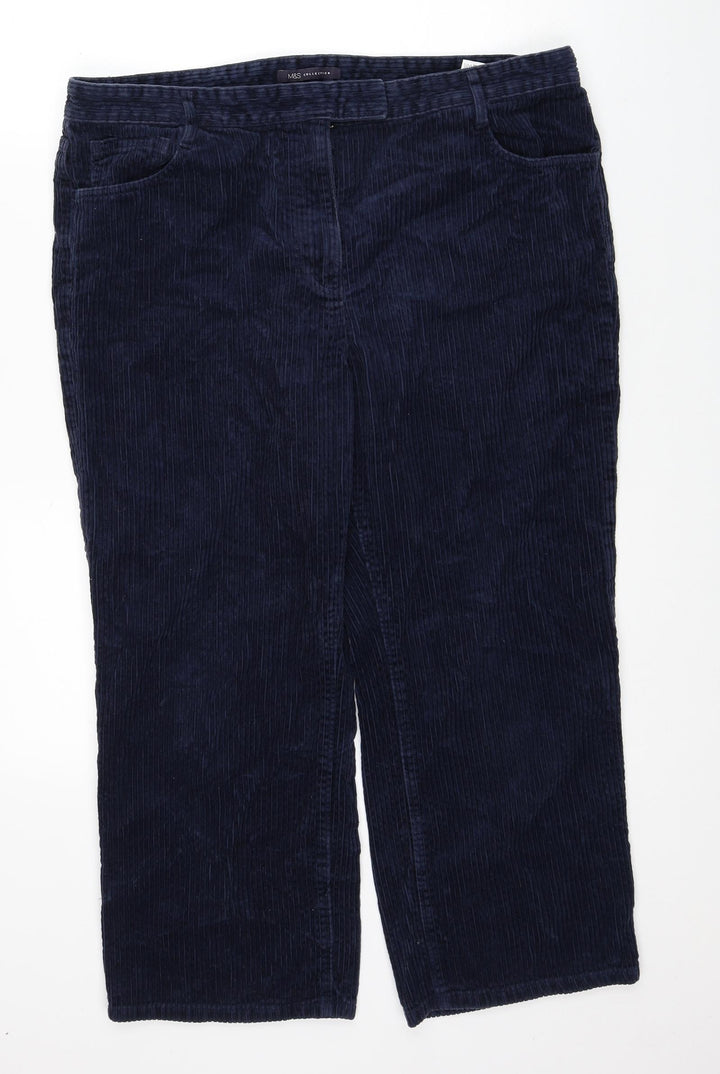 Marks and Spencer Womens Blue Cotton Trousers Size 16 Regular Zip