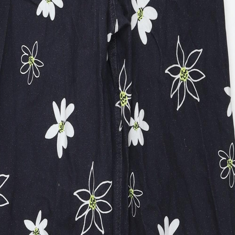 Nasty Gal Womens Black Floral Cotton Wide-Leg Jeans Size 10 Regular Zip