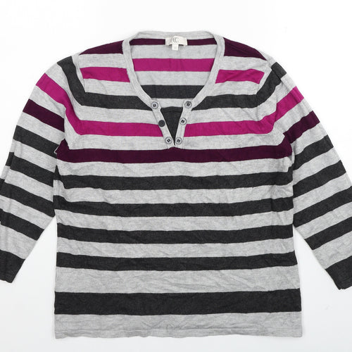 Country Casuals Womens Grey V-Neck Striped Viscose Pullover Jumper Size M