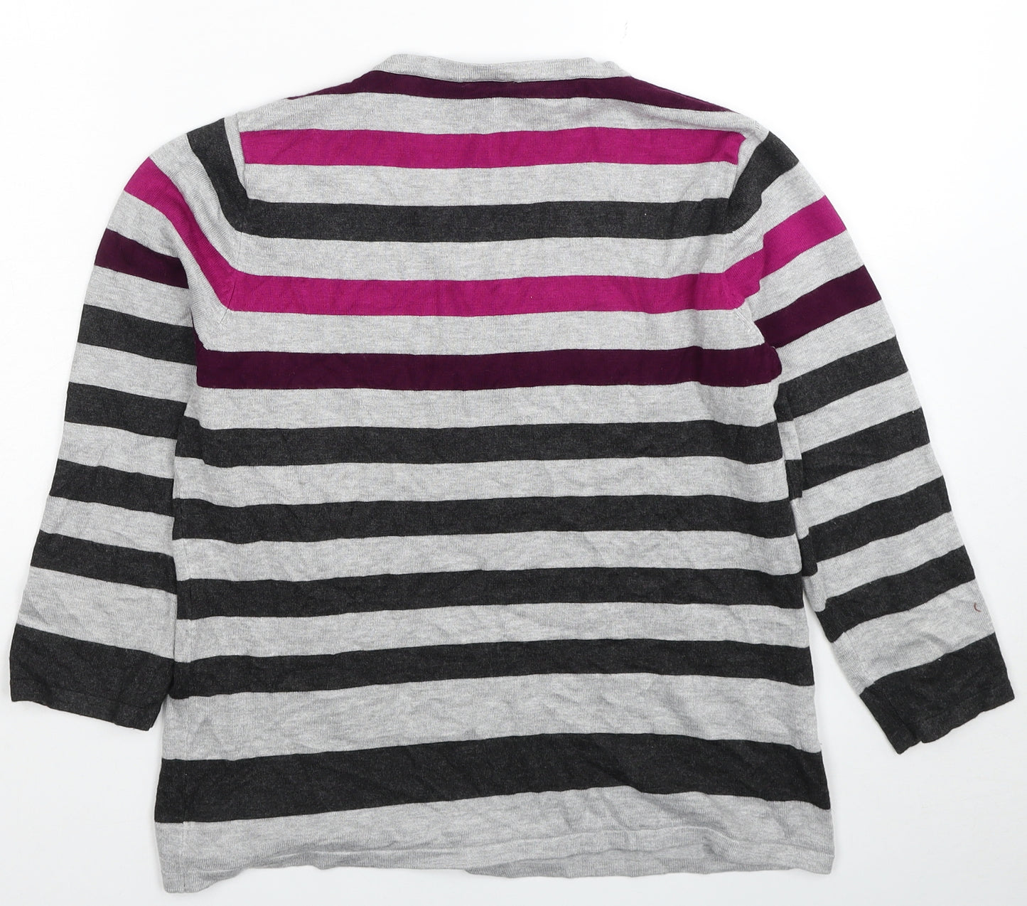 Country Casuals Womens Grey V-Neck Striped Viscose Pullover Jumper Size M