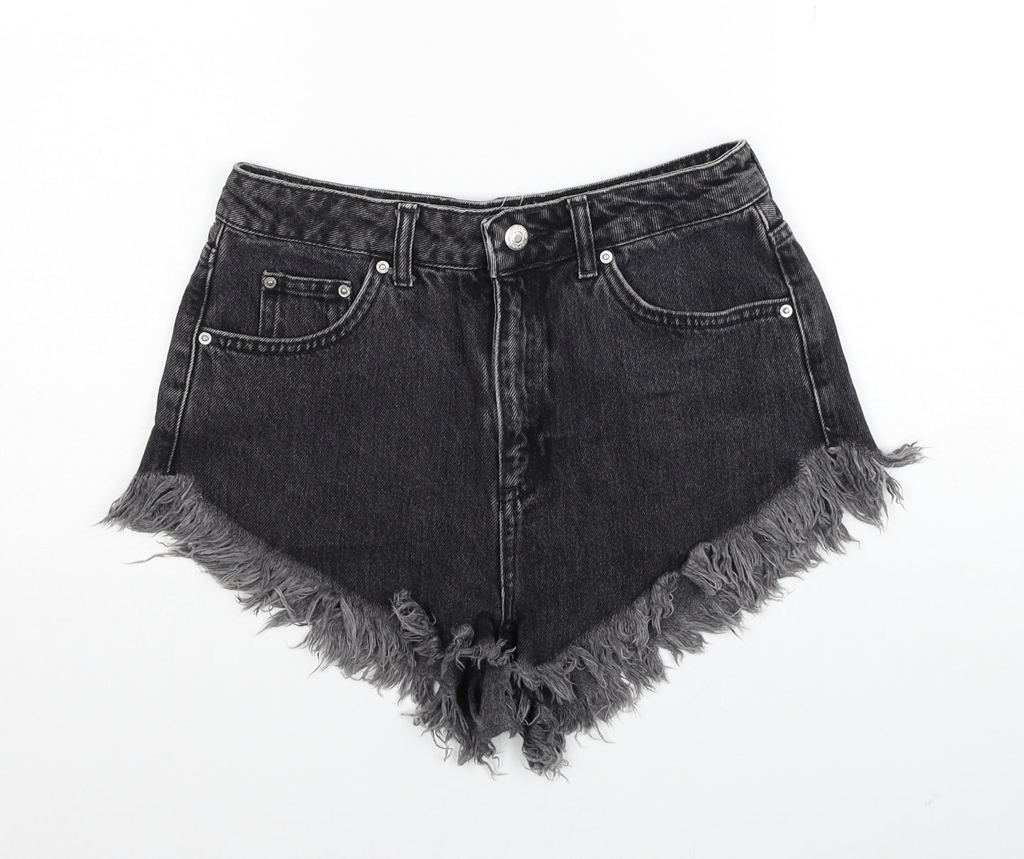Topshop Womens Black Cotton Cut-Off Shorts Size 10 Regular Zip