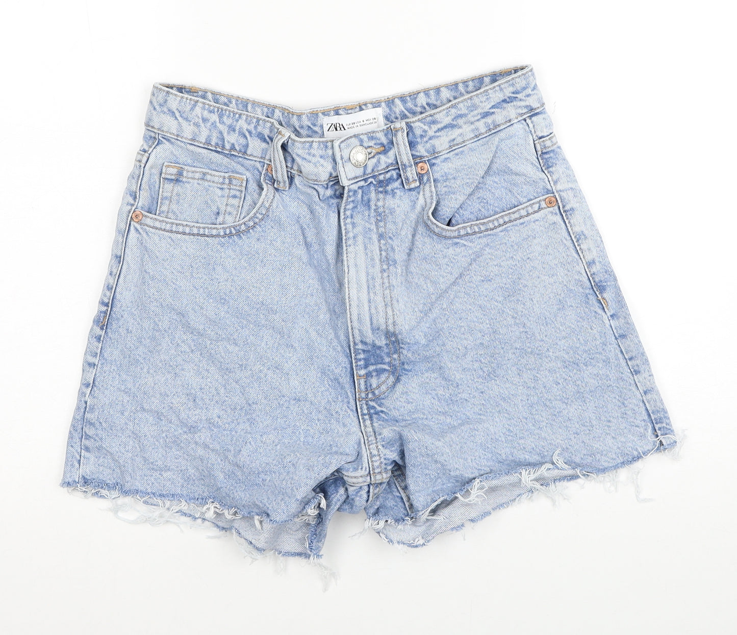 Zara Womens Blue Cotton Boyfriend Shorts Size 10 Regular Zip