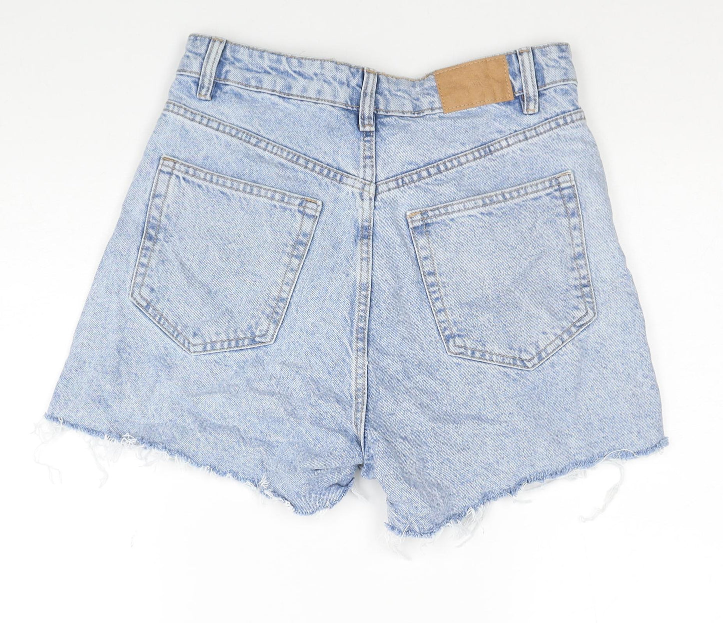 Zara Womens Blue Cotton Boyfriend Shorts Size 10 Regular Zip