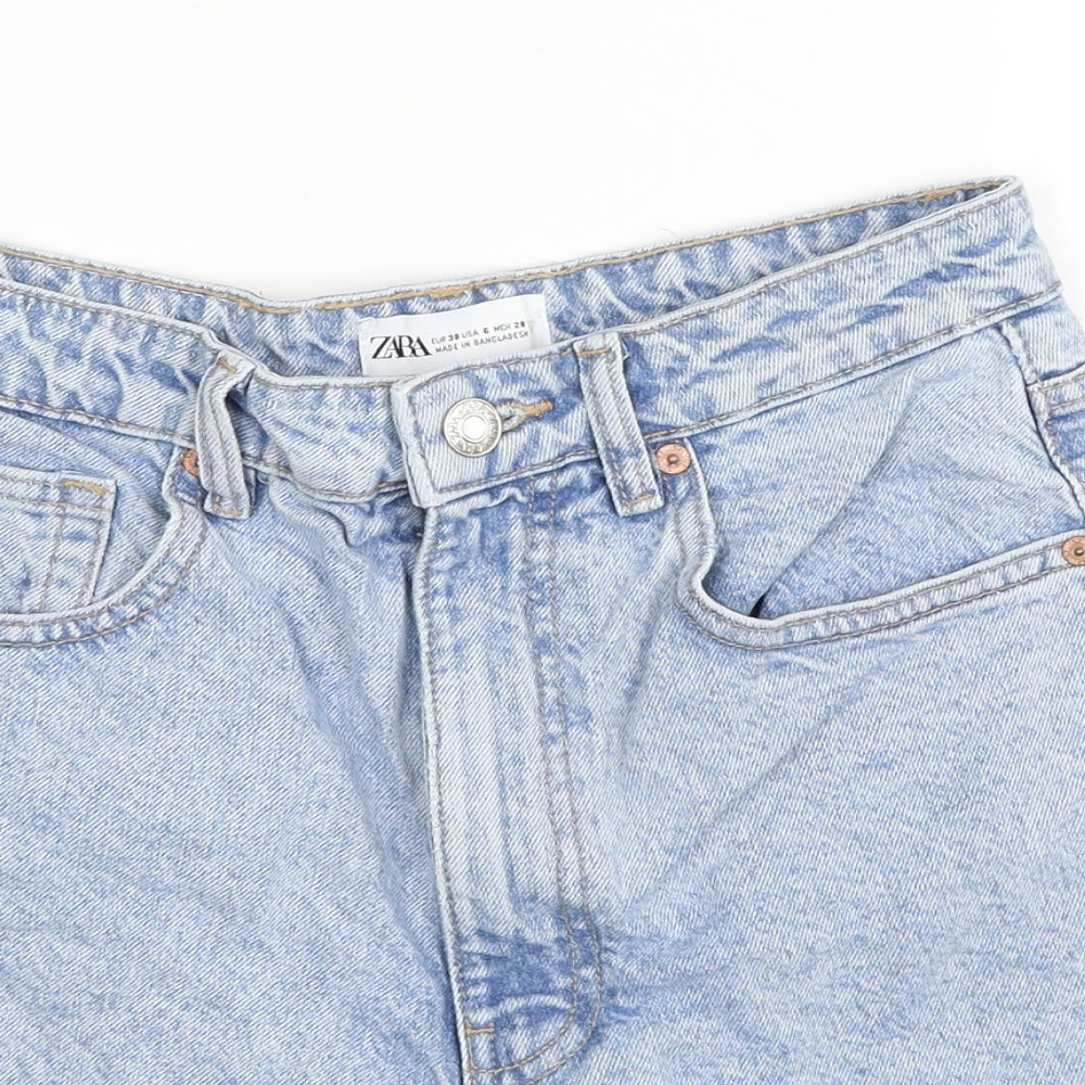 Zara Womens Blue Cotton Boyfriend Shorts Size 10 Regular Zip