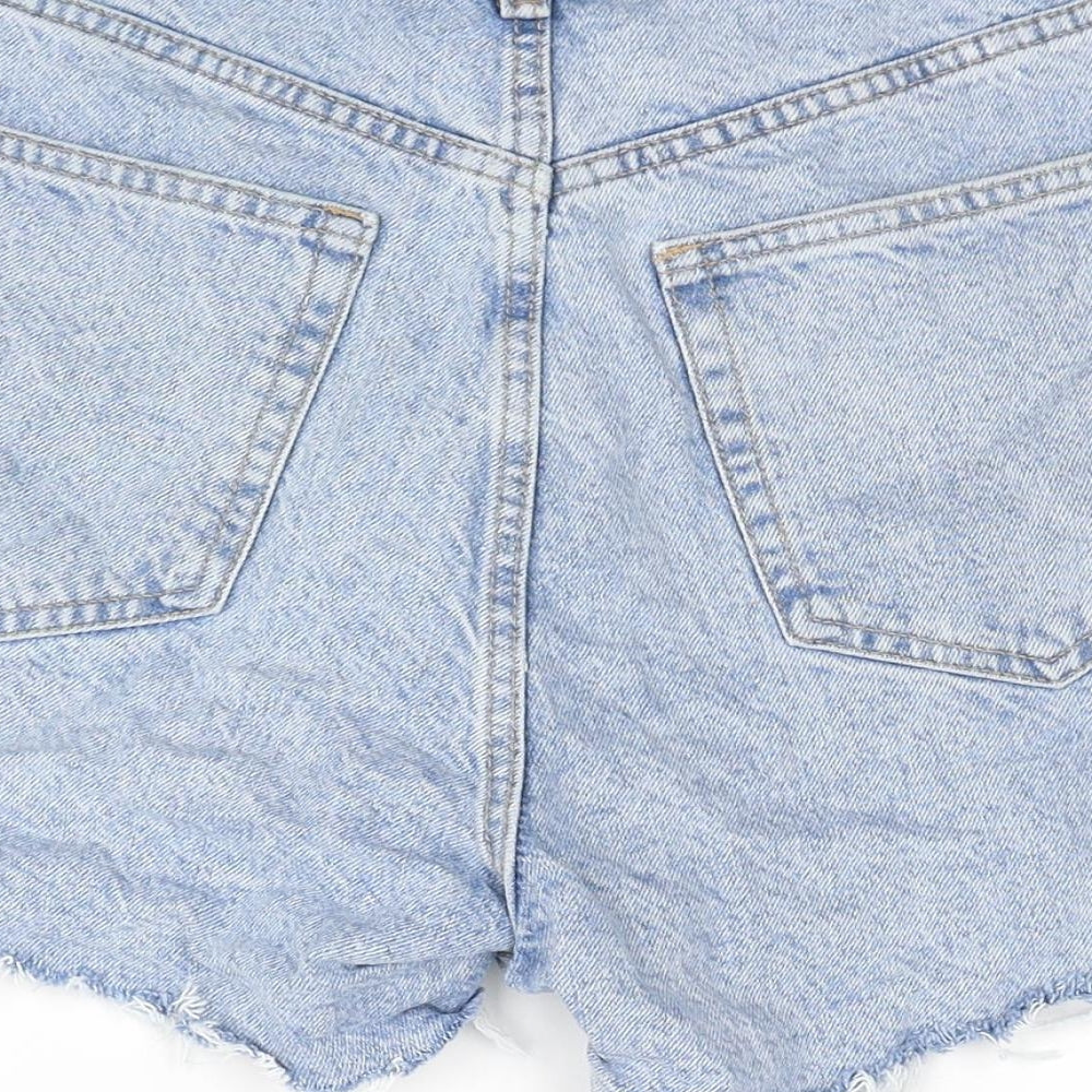 Zara Womens Blue Cotton Boyfriend Shorts Size 10 Regular Zip