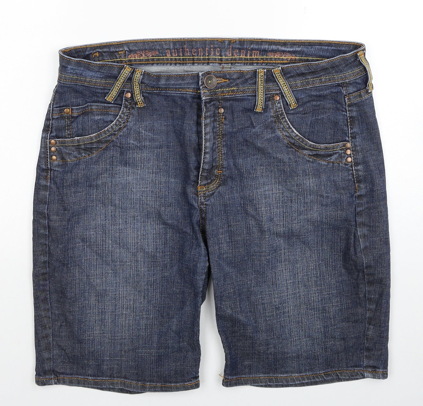 Marks and Spencer Womens Blue Cotton Bermuda Shorts Size 16 Regular Zip