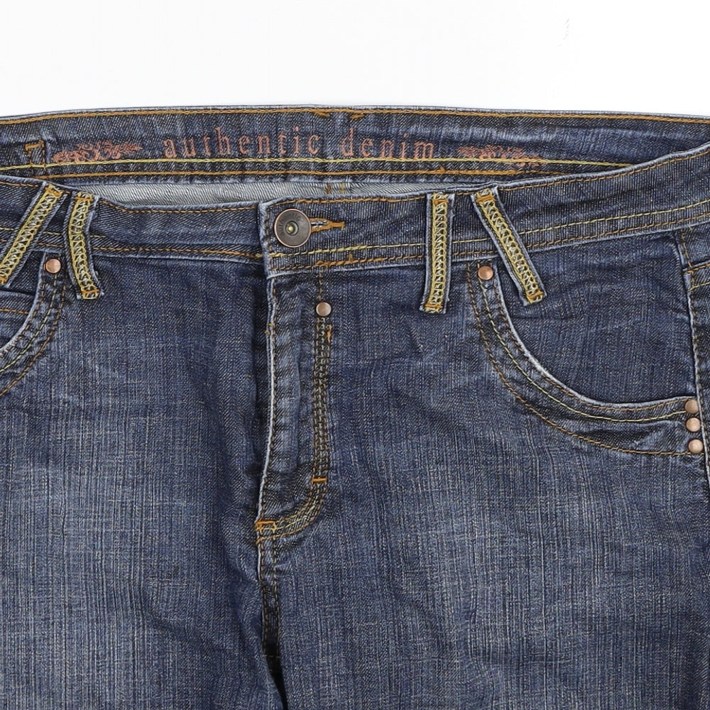 Marks and Spencer Womens Blue Cotton Bermuda Shorts Size 16 Regular Zip
