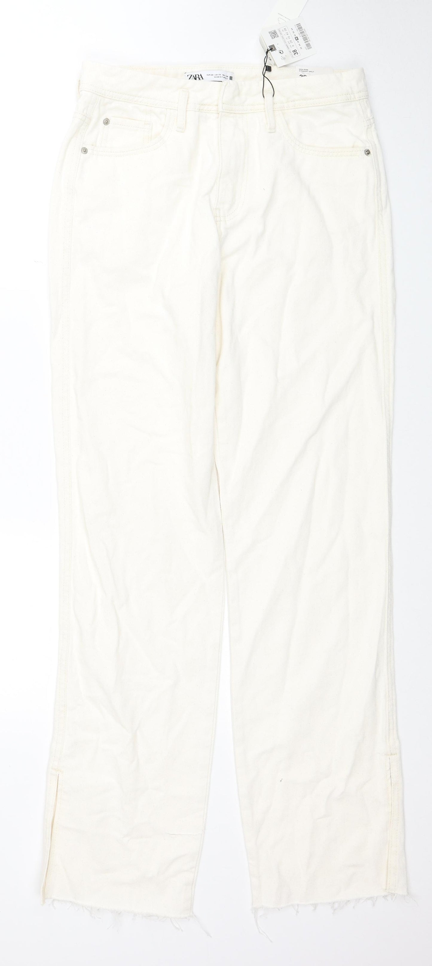 Zara Womens White Cotton Straight Jeans Size 10 Regular Zip