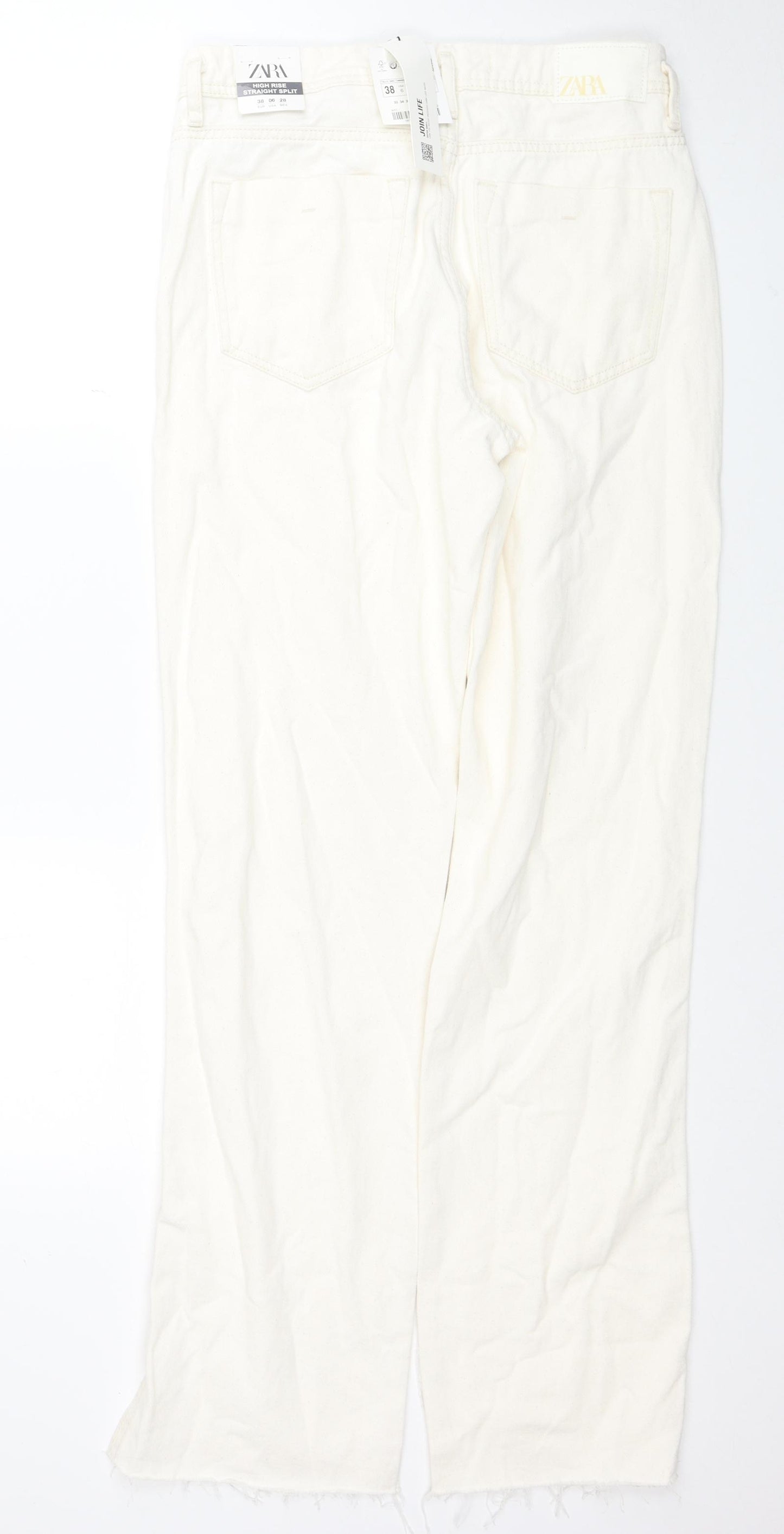 Zara Womens White Cotton Straight Jeans Size 10 Regular Zip