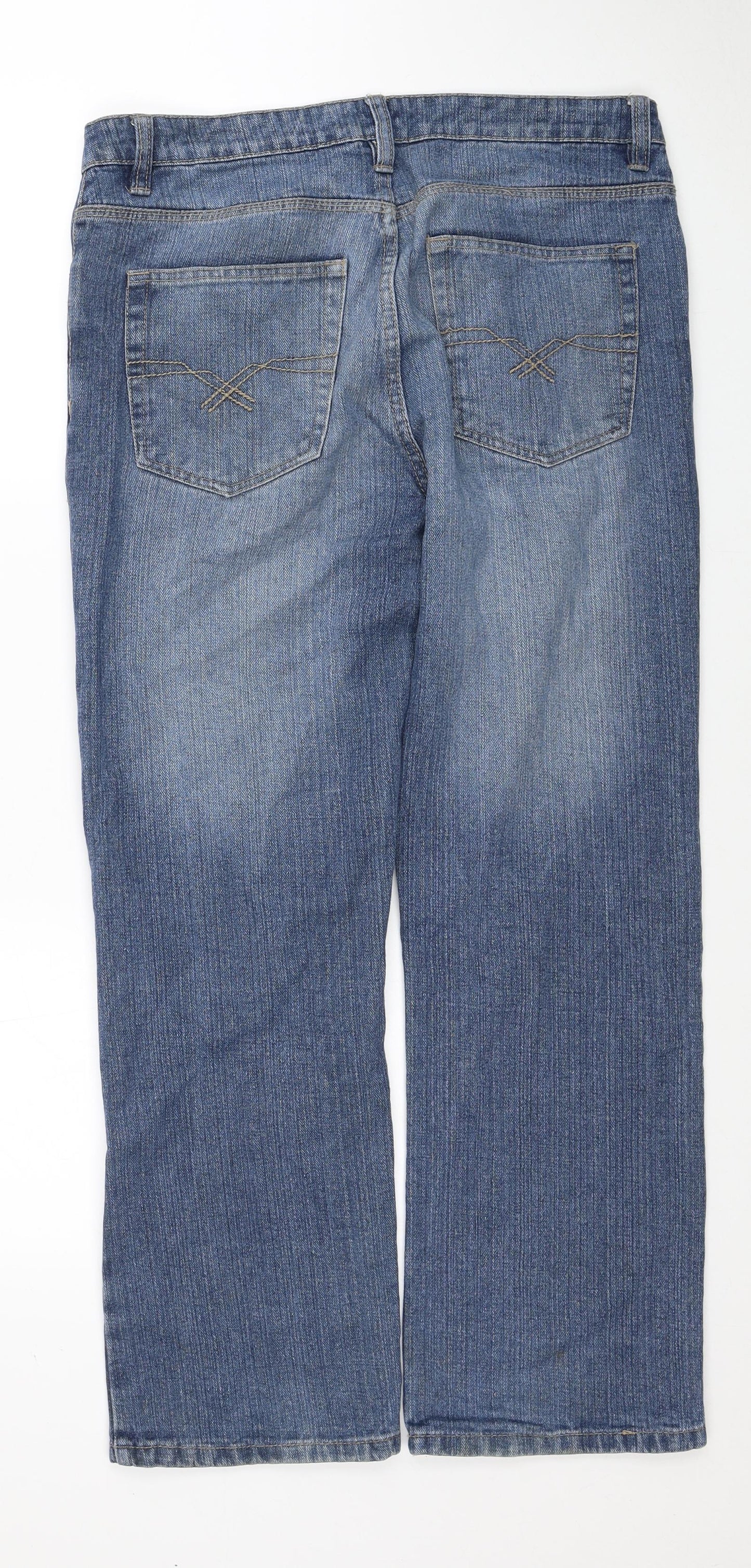 George Mens Blue Cotton Straight Jeans Size 32 in L29 in Regular Zip