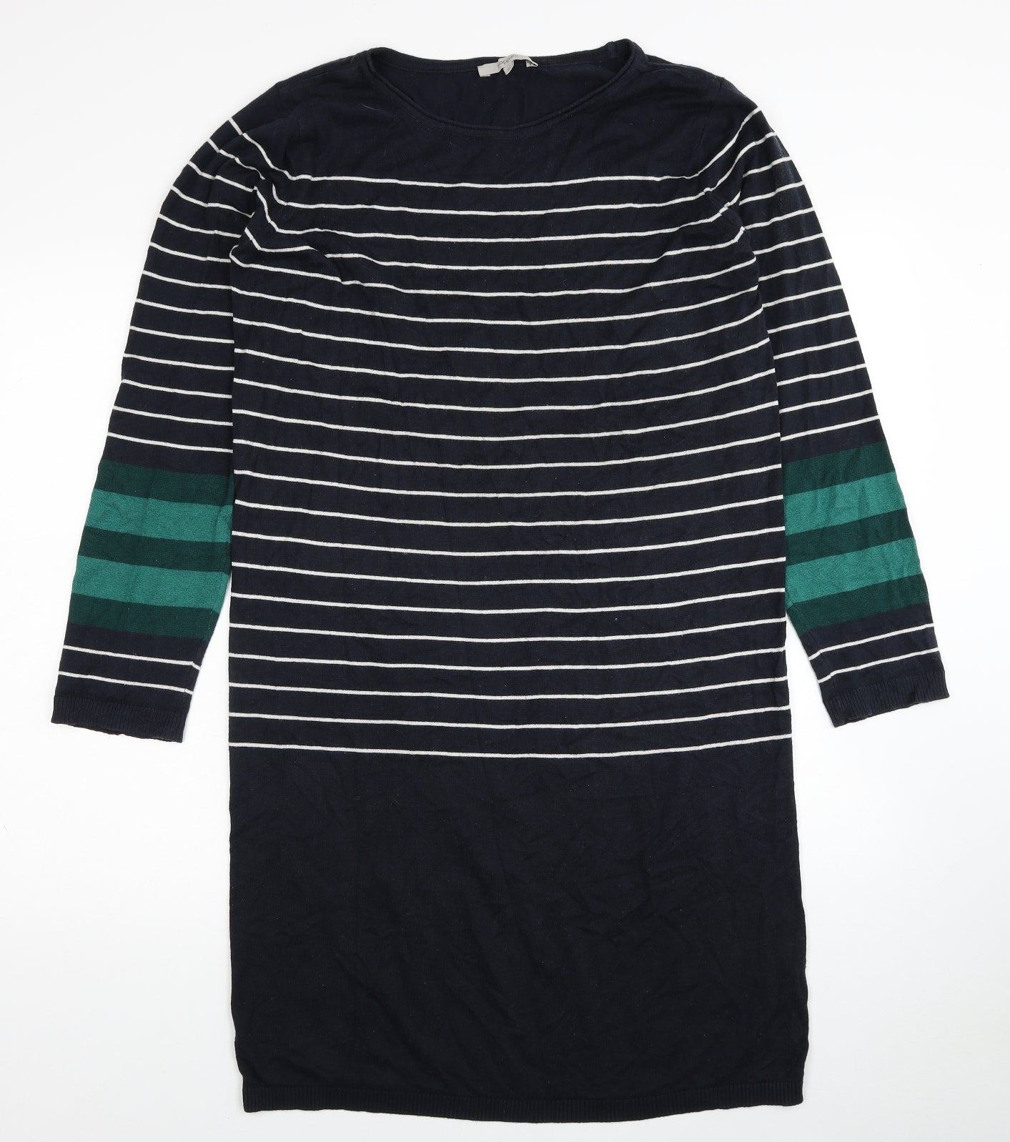 Noppies Womens Black Striped Cotton Jumper Dress Size XL Boat Neck Pullover