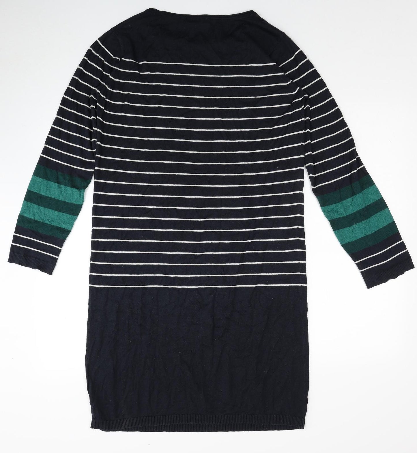 Noppies Womens Black Striped Cotton Jumper Dress Size XL Boat Neck Pullover