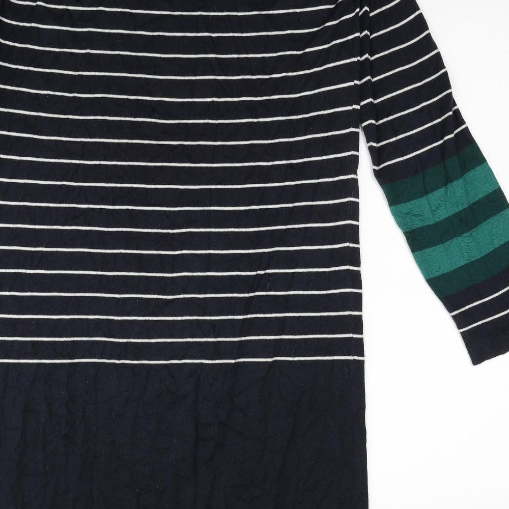 Noppies Womens Black Striped Cotton Jumper Dress Size XL Boat Neck Pullover