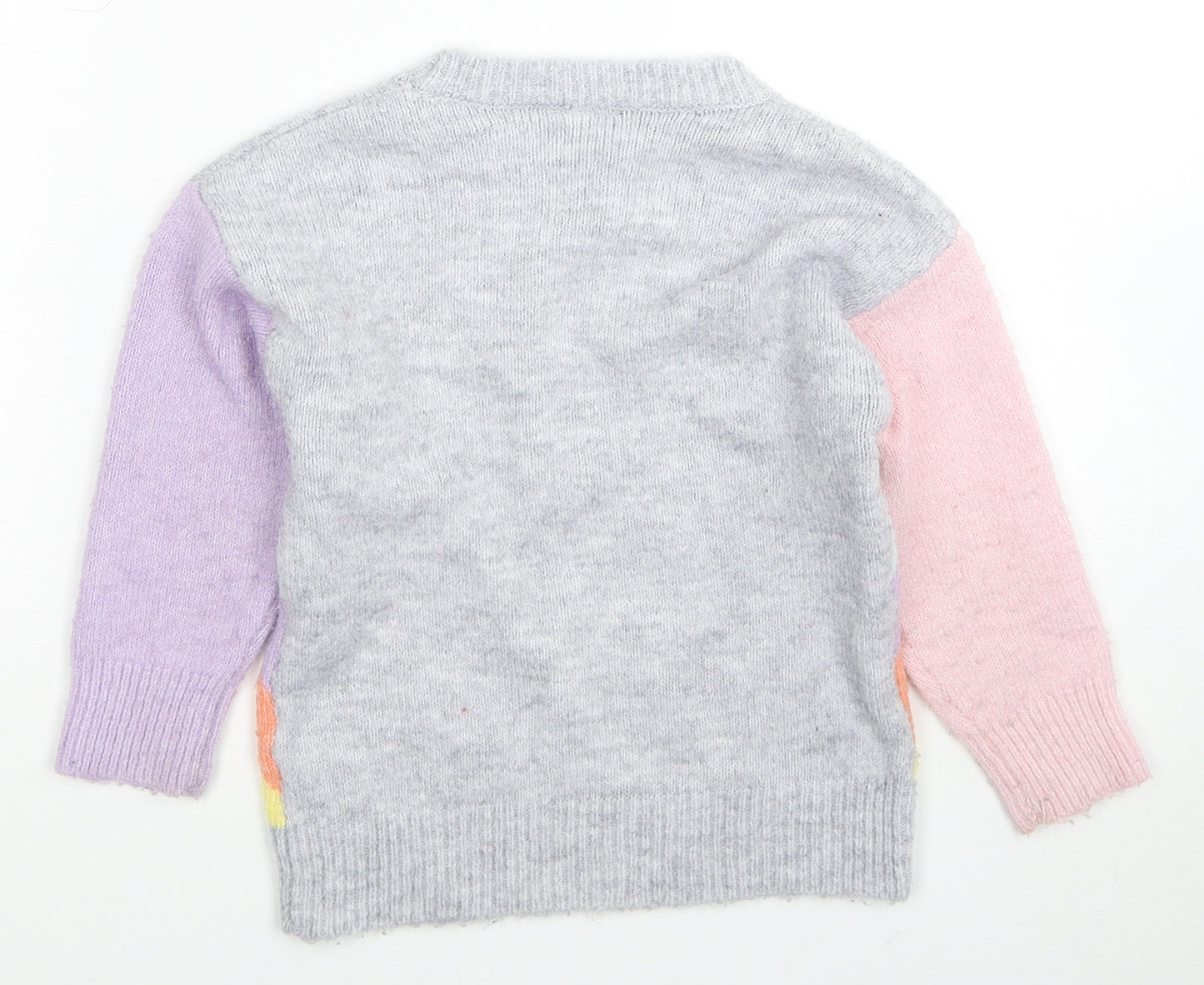 F&F Girls Multicoloured Round Neck Acrylic Pullover Jumper Size 4-5 Years Pullover - Rainbow