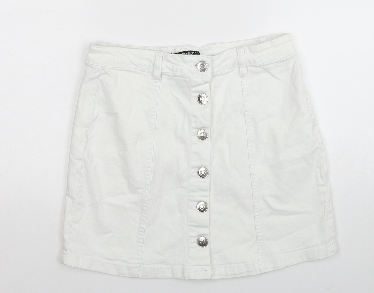 Quiz Womens White Cotton Mini Skirt Size 10 Button