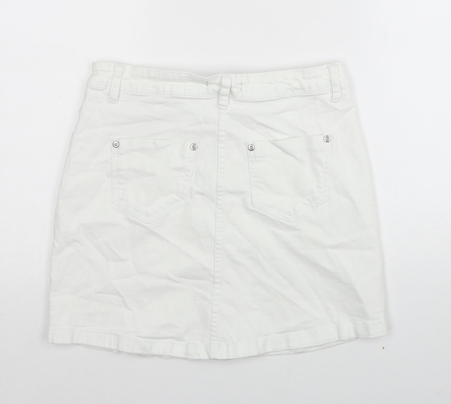 Quiz Womens White Cotton Mini Skirt Size 10 Button