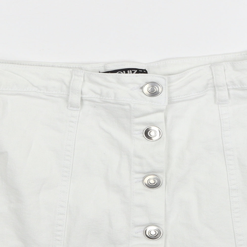 Quiz Womens White Cotton Mini Skirt Size 10 Button