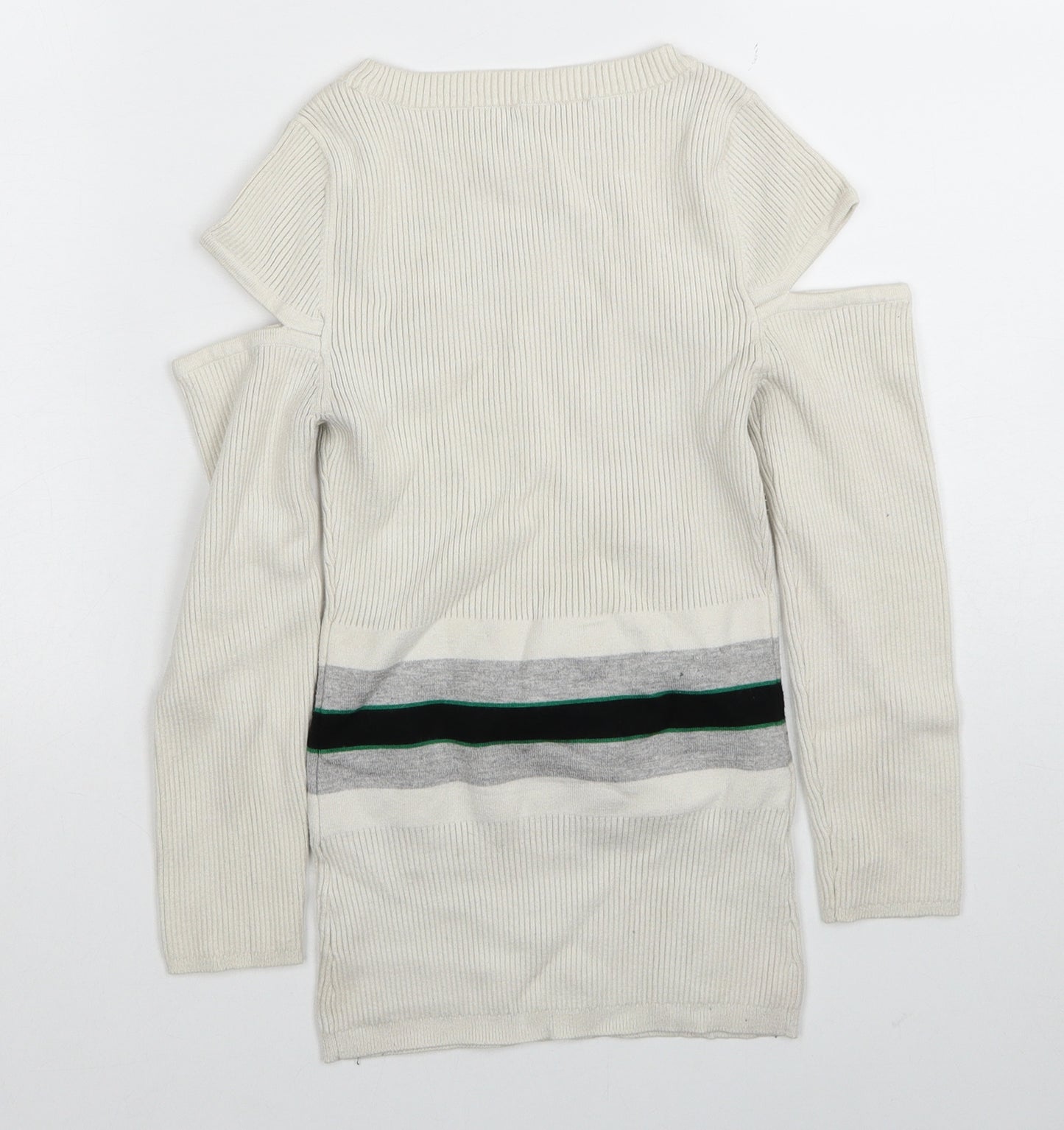 Karen Millen Womens Ivory Round Neck Viscose Pullover Jumper Size XS - Cold Shoulder