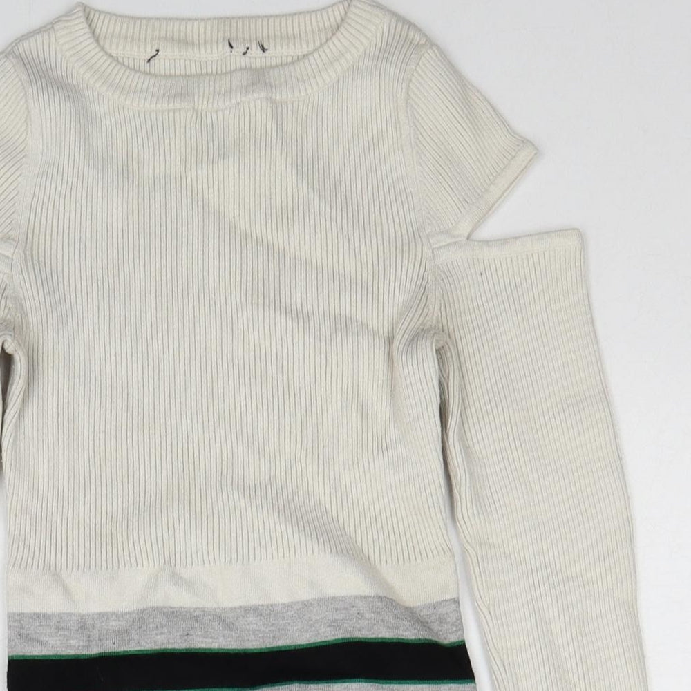 Karen Millen Womens Ivory Round Neck Viscose Pullover Jumper Size XS - Cold Shoulder