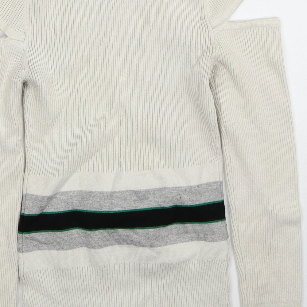 Karen Millen Womens Ivory Round Neck Viscose Pullover Jumper Size XS - Cold Shoulder