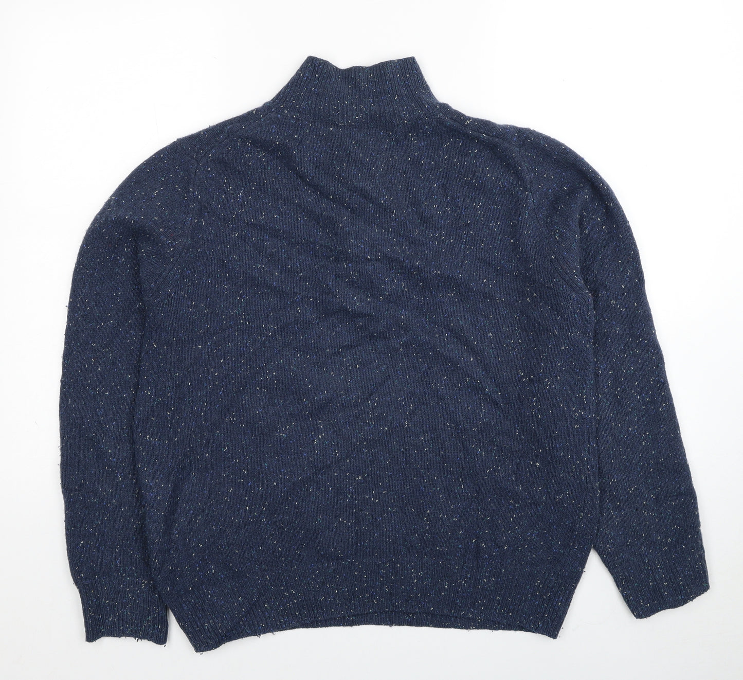 Joseph Turner Mens Blue High Neck Wool Henley Jumper Size M Long Sleeve