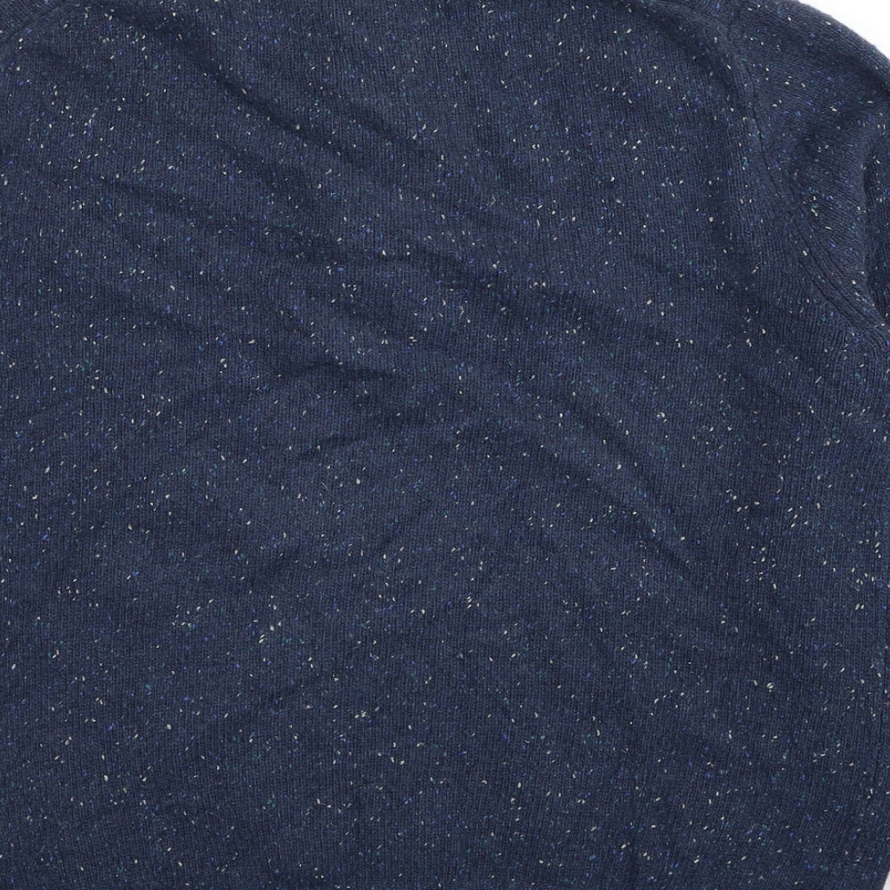 Joseph Turner Mens Blue High Neck Wool Henley Jumper Size M Long Sleeve