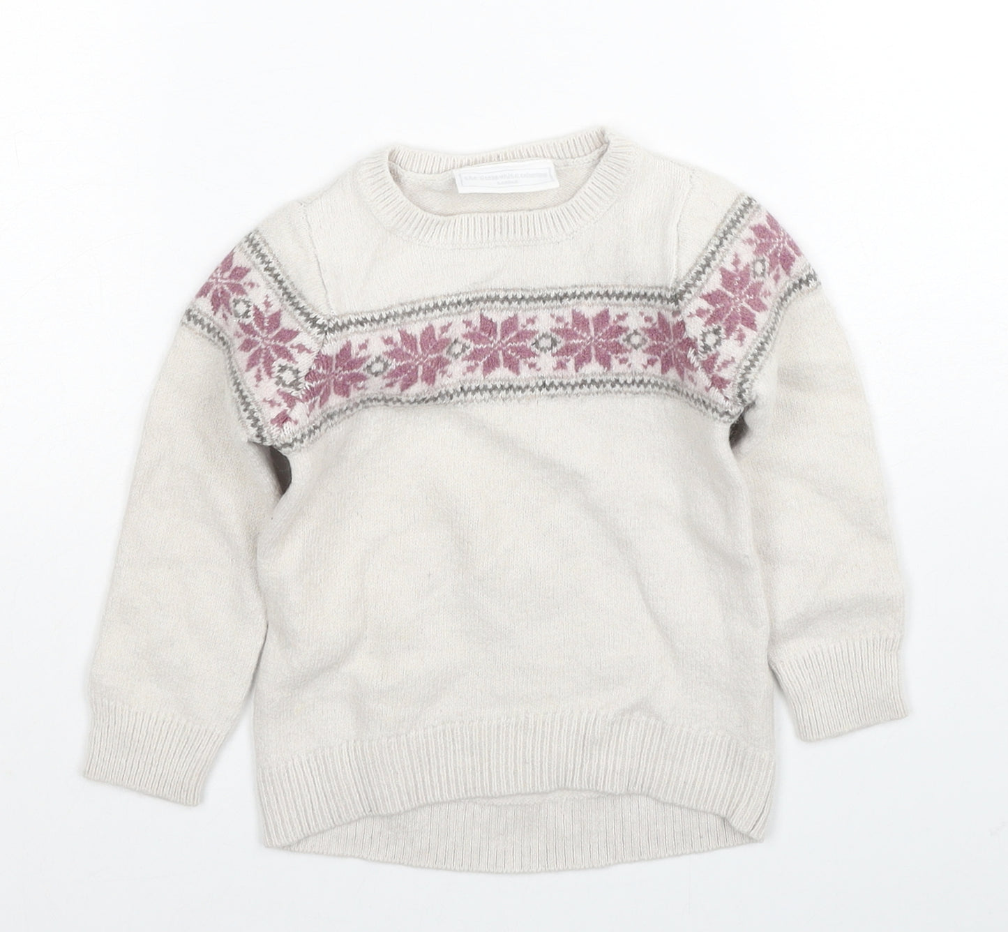 The White Company Girls Ivory Round Neck Wool Pullover Jumper Size 3-4 Years Pullover