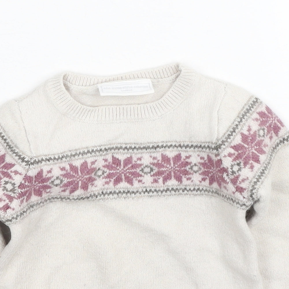 The White Company Girls Ivory Round Neck Wool Pullover Jumper Size 3-4 Years Pullover