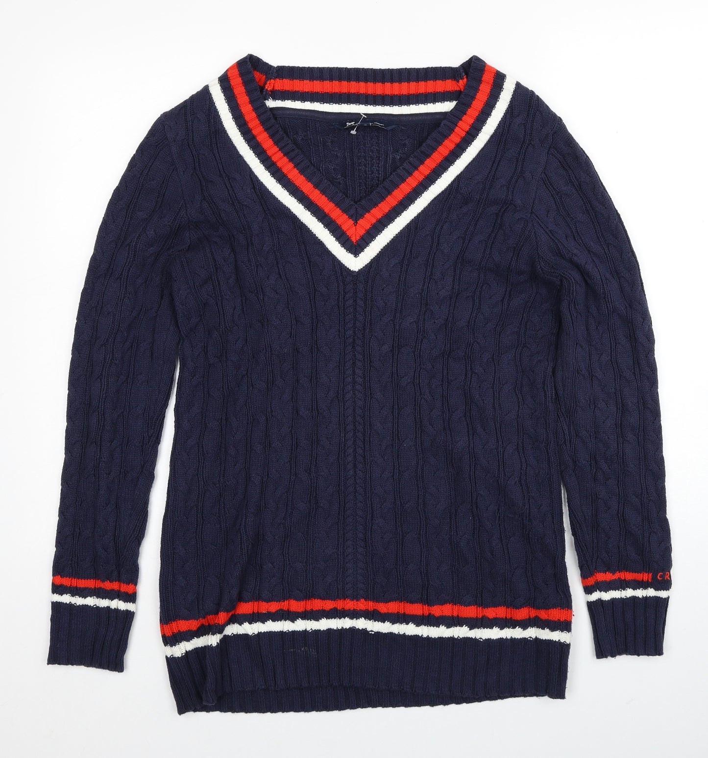 Crew Clothing Womens Blue V-Neck Cotton Pullover Jumper Size 14
