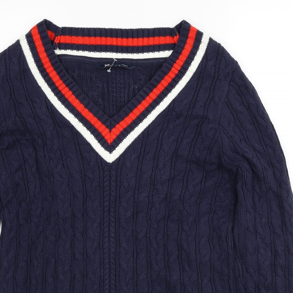 Crew Clothing Womens Blue V-Neck Cotton Pullover Jumper Size 14