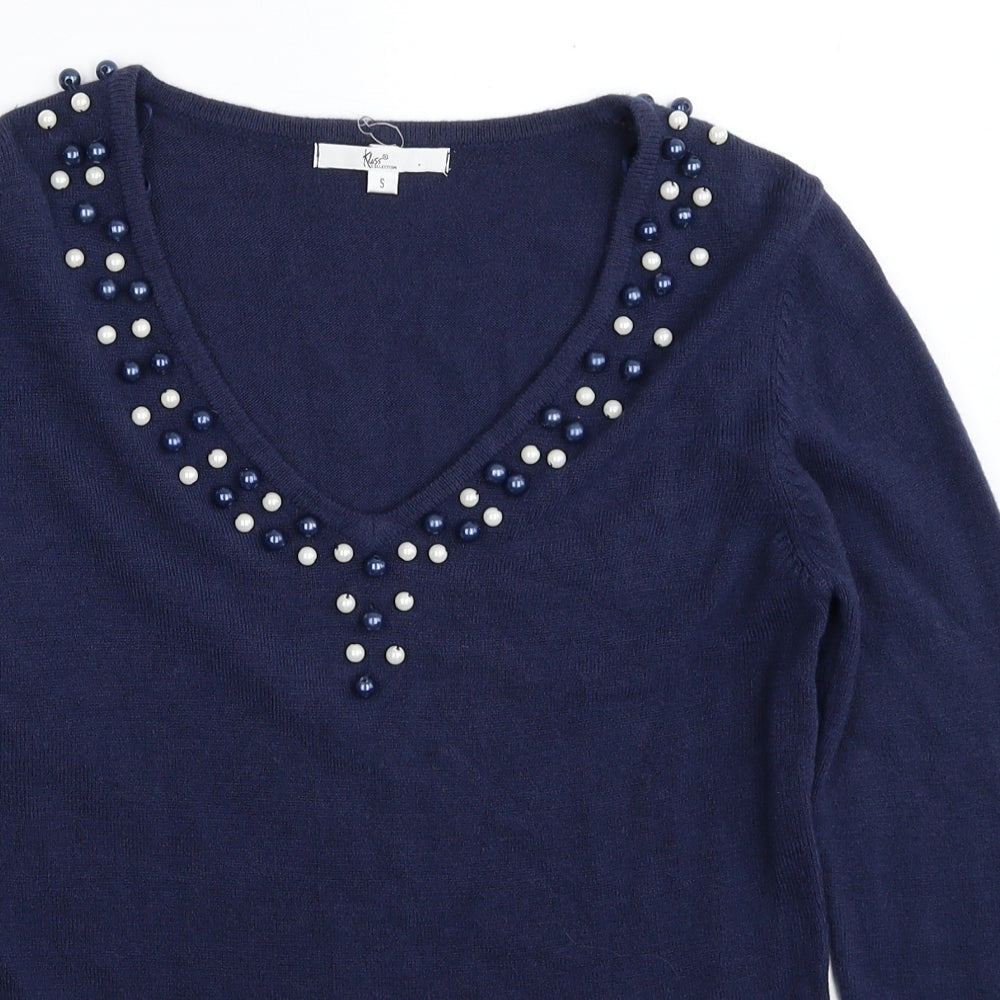 Klass Womens Blue V-Neck Acrylic Pullover Jumper Size S
