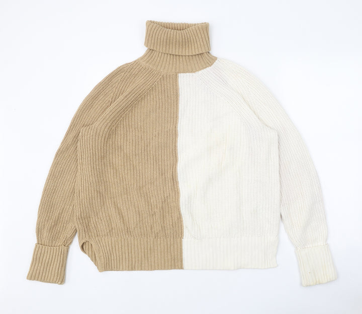Marks and Spencer Womens Brown Roll Neck Cotton Pullover Jumper Size M