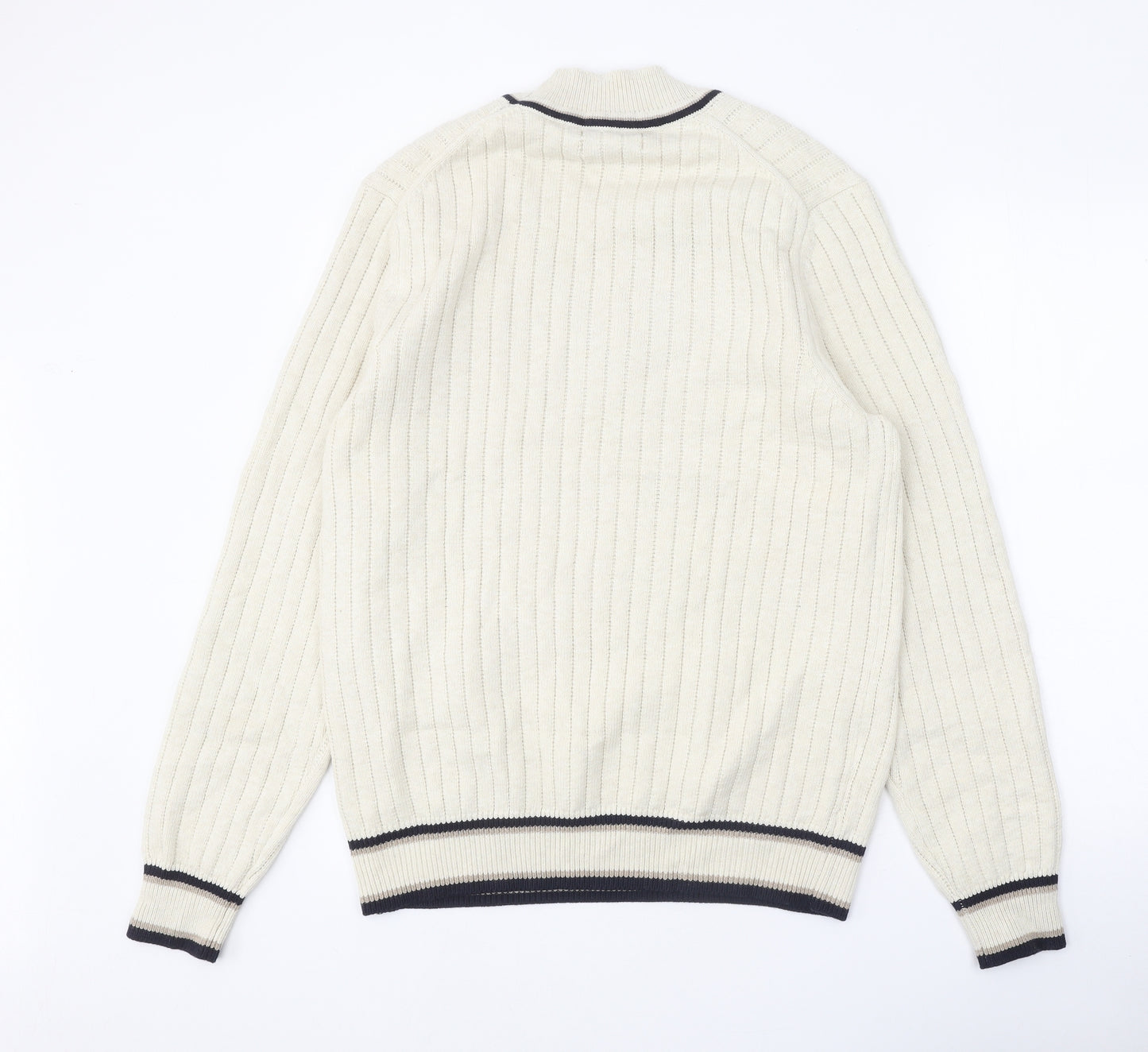 Marks and Spencer Mens Beige V-Neck Polyester Pullover Jumper Size M Long Sleeve