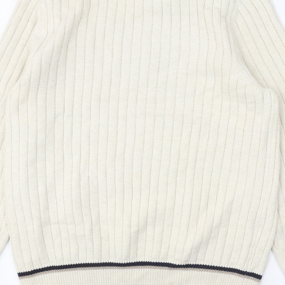 Marks and Spencer Mens Beige V-Neck Polyester Pullover Jumper Size M Long Sleeve