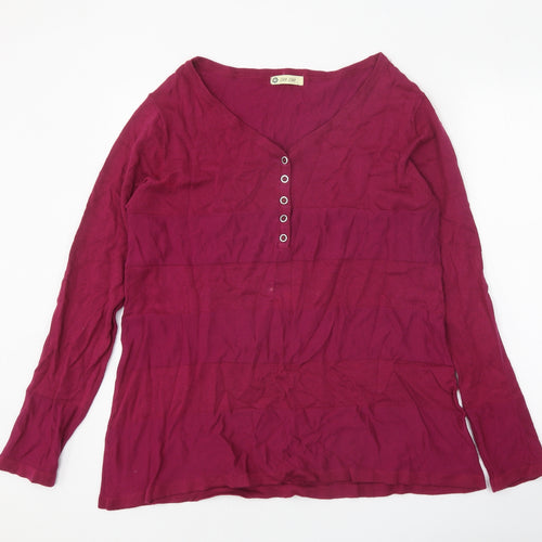 Cha Cha Womens Pink V-Neck Cotton Pullover Jumper Size L - Snap Closure