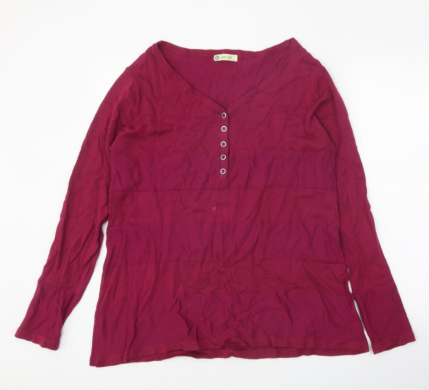 Cha Cha Womens Pink V-Neck Cotton Pullover Jumper Size L - Snap Closure